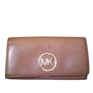 Michael Kors Fold Over Accordion Brown Wallet with Gold Logo